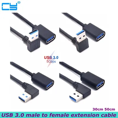 90-Grad-Auf- und Ab-Verlängerungskabel links und rechts gebogenes USB 3.0-Stecker-zu-Buchse-Verlängerungskabel für Laptops zum Anschluss einer Netzwerkkarte mit U-Disk Image
