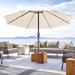 Arlmont & Co. Andreacchio 9ft Solar LED Lighted Patio Umbrella w/ 32 Lights, Outdoor Market Table Umbrella w/ Crank in Brown | Wayfair