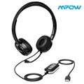 Mpow USB Headset with Microphone Computer Headphones for Laptop PC Call Center Work with Independent Wire Control Black