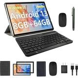 2024 Newest 10.1 inch Android 13 Tablet with Keyboard 8GB+64GB 2 in 1 Tablet Tablets with Case Mouse Stylus 1.8GHz Quad Core 1280*800 HD Touch Screen 8MP Dual Camera Games Wi-Fi BT Tableta PC