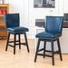 Corrigan Studio® Kyrrah 26" Swivel Counter Stool Wood/Upholstered in Blue/Brown | 41 H x 19 W x 18.5 D in | Wayfair