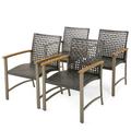 Costway Set of 4 Patio Rattan Dining Chairs with Acacia Wood Armrests-Set of 4