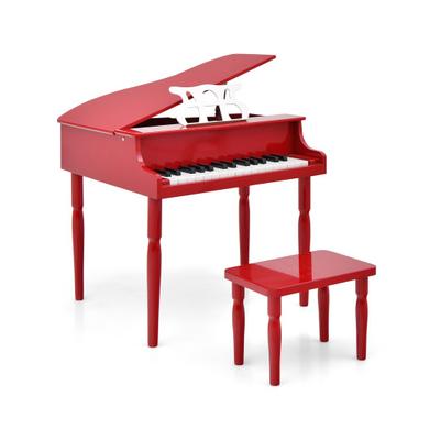 Costway 30-Key Wood Toy Kids Grand Piano with Bench and Music Rack-Red