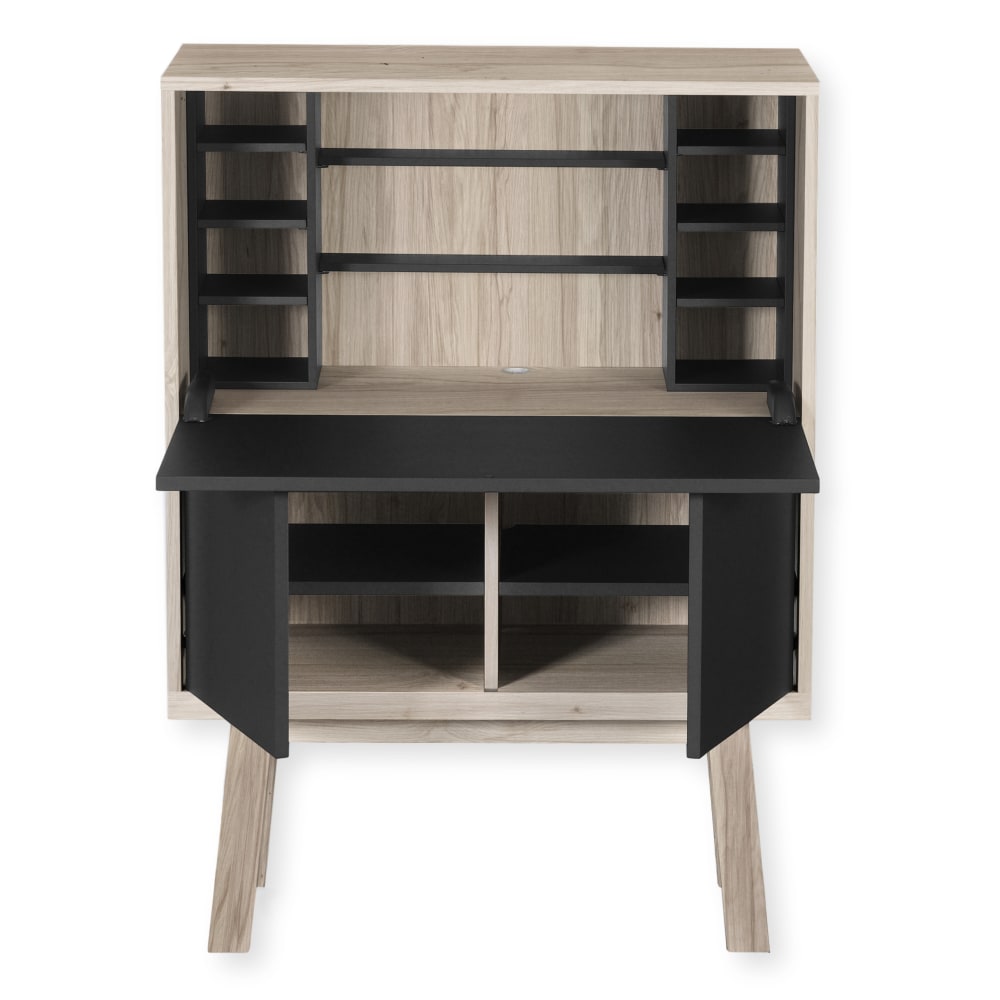 Bureau secrétaire avec rangement de 90 cm de large, en chêne