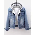 Fleece Warm Winter Jean Jacket Female Pockets Button Soft Hooded Warm Outerwear Fashion Slim Denim