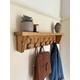 Recycled Reclaimed Wood Coat Rack and Shelf - Wall Mounted Chunky Wood - Medium Oak Wax - Cast Iron Hooks