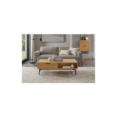 SalesFever Couchtisch | mit 2 Schubladen und offenem Fach | MDF Eiche Echtholzfurnier | Gestell Metall | B 120 x T 60 x 