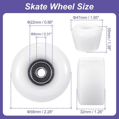 Roller Skate Wheels Set, 58x32mm Skate Wheels w Bearings, Skate Brakes