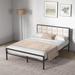 Faux Leather Platform Bed Frame with Upholstered Square Stitched Headboard