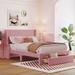 Full Size Velvet Upholstered Storage Platform Bed with Big Drawer, Wingback Headboard & Slat Support, No Box Spring Needed, Pink