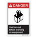 ANSI Danger Sign - Use Lockout Before Working On Equipment | Plastic Sign | Protect Your Business Work Site Warehouse osha safety sign | Made in the USA