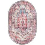 Maahru Collection Washable Rug â€“ 4 x 6 Oval Beige Low-Pile Rug Perfect for Living Rooms Large Dining Rooms Open Floorplans