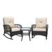 EASTIN 3 Pieces Wicker Patio Rocking Chair Set Rattan Rocking Chair Furniture with Glass Table Dark Brown