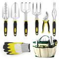 Qrda Garden Tool Set 8 Piece Floral Heavy Duty Stainless Steel Gardening Tools with Storage Tote Bag Non-slip Rubber Grip Outdoor Hand Tools Ideal Garden Tool Kit Gifts