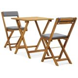 moobody 3 Piece Folding Bistro Set Wooden Folding Table and 2 Foldable Chairs with Gray Cushions Dining Set Acacia Wood Outdoor Furniture Space Saving for Garden Backyard Terrace Balcony