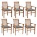 moobody Set of 6 Wooden Garden Chairs with Gray Cushion Teak Wood Outdoor Dining Chair for Patio Balcony Backyard Outdoor Furniture 24.4in x 22.2in x 37in