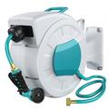 Wall Mounted Retractable Garden Hose Reel Wall Mount 1/2 Ã—100 ft Auto Rewind Any Length Lock with Nozzle Ideal for Garden Watering