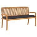 moobody Garden Bench with Seat Cushion Teak Wood Patio Porch Chair Wooden Outdoor Bench for Backyard Balcony Park Lawn Furniture 62.6 x 22.6 x 35.4 Inches (W x D x H)
