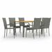 moobody 7 Piece Patio Dining Set Acacia Wood Tabletop Table and 6 Chairs Gray Poly Rattan Outdoor Dining Set for Garden Lawn Courtyard