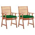 moobody Set of 2 Wooden Garden Chairs with Green Cushion Acacia Wood Outdoor Dining Chair for Patio Balcony Backyard Outdoor Furniture 22in x 24.4in x 36.2in