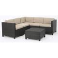 Christopher Knight Home Puerta Outdoor 6-piece Wicker V-Shaped Sectional Sofa Set by Dark Bown + Beige Iron Fabric