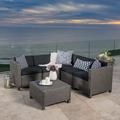 Christopher Knight Home Puerta Outdoor 6-piece Wicker V-Shaped Sectional Sofa Set by Mix Black + Dark Gray Wicker Fabric