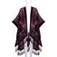 WeHello Bohème brûlé en peluche kimono femmes long Violet Tassel Plage Cover-up Vacances Cardigan