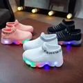 Kids Sneakers Children Baby Girls Boys Letter Mesh Led Luminous Socks Sport Run Sneakers Shoes