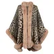 2023 Winter Thick Warm Poncho Fur Collar Cape Coat Women Vintage Leopard Sweater Cardigan Female