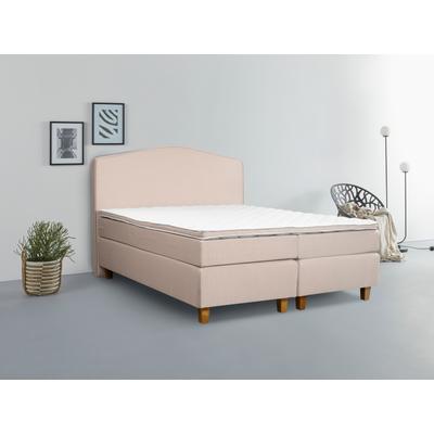 Boxspringbett INOSIGN "Jalma", beige, B:141cm L:208cm, 100% Polyester, Komplettbetten, Boxspringbett, Füße aus massiver Birke ; Inkl. Topper Image