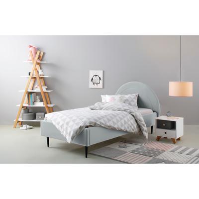 Polsterbett LÜTTENHÜTT "Femmy", grau (slate gray), B:113cm H:102cm L:213cm, 100% Polyester, Betten, angenehm gepolstertes Kopfteil mit dekorativem Regebogenmotiv Image