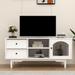 TV Stand Fits TVs Up to 60", Wood Entertainment Center Media Console Table with Fluted Glass Cabinet Doors & Adjustable Shelves