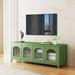71 Inch Tv Cabinet Tv Frame Tv Stand Solid Wood Frame, Glass Door Entertainment Center with Metal handle, Antique Green