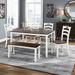 6-Piece Dining Room Table Set with Bench, Kitchen Dining Table Set for 6 with Wood Dining Table, Bench & 4 Chairs, Ivory+Cherry