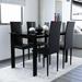 5PC Dining Table Set with Glass Top, 4 Faux Leather Metal Frame Chairs, Black