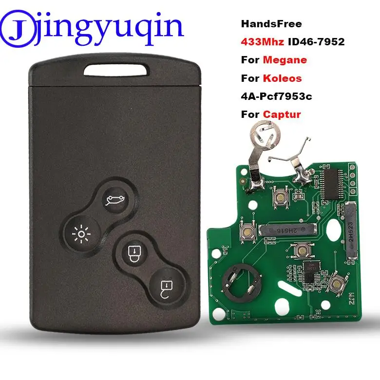 Jingyuqin Keyless Remote Key Card Für Renault Megane Fluence Laguna Scenic Clio Captur Koleos 433MHz ID46-PCF7952/4A-7953 Image