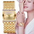 Luxus Gold Damen Armband Uhr heiße Mode einfache quadratische Diamant weibliche Quarzuhren Edelstahl