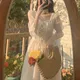 Französisch Vintage Midi Kleid Frauen Spitze elegante Prinzessin Party Fee Kleid weiblich Frühling
