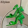 Eilyken Sexy Grün Ankle Cross Strap Sandalen Frauen Sommer Mode Offene spitze Club Stripper Design Fretwork Heels Damen Schuhe