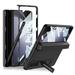 ELEHOLD Rugged Case for Samsung Galaxy Z Fold 5 Full Body Case Built-in Screen Protector Magnetic Hinge Protection Pen Holder Hidden Stand Hybrid Shockproof Protection Case for Z Fold5 Carbon Fiber