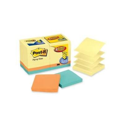 3M Post-it MMMR330144B Pop-Up Notes, 3" x 3", Canary Yellow, Bonus Assorted Colors, 100 Sheets Per P