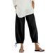 iOPQO Women s Pants Linen Pants Women Women Cotton And Linen Elastic Waist Pant With Pocket Loose Harem Pants Pure Colour Crop Pants Wide Leg Pants Woman Capris Pants For Women Black XL