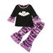 Youmylove Two Piece Girls Outfits Toddler Kids Girls Outfit Pumpkin Prints Long Sleeve Tops Bell Bottom Pants 2Pcs Set Outfits