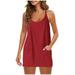 Mrat Women s Fashion for Women Party Club Night V-Neck Sleeveless Pockets Pullover Long Rompers for Women Summer Dress Jumpsuits for Women Summer Dressy Shorts Suits Red_II 3XL