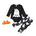 Youmylove Two Piece Girls Outfits Toddler Kids Boys Girls Outfit Prints Long Sleeve Romper Pants Hairband 3Pcs Set Outfits