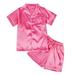 Kids Satin Pajamas Sets Girls Boys Button-Down Pjs Short Sleeve Silk Nightwear 2 Piece Lounge Sets 4-12 Years