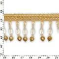 Large Teardrop Beaded Rhinestone Tassel Fringe 3.5 Wide Polyester Trim Sold By The Yard - Gold