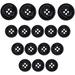 regular suit buttons 16pc set includes 4 buttons measuring 20mm (3/4 inch) for front 12 buttons measuring 15mm (9/16 inch) for sleeves and pants charcoal gray 16-buttons