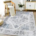 TOPICK Area Rug 150x210cm Living Room Rug Grey Multi Distressed Floral Rug Chenille Print Anti Slip Vintage Rug Indoor Thin Rug Floor Cover Retro Rug for Office Bedroom Entryway Hallway