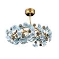 House of Hampton® Gurbachan Light Brass Crystal Round Garden of Roses Semi-flush Pendant Chandelier in Blue/Yellow | 14 H x 24 W x 24 D in | Wayfair